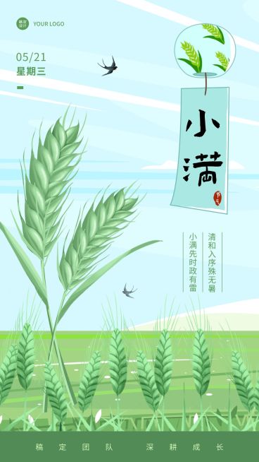 小满节气祝福日签插画手机海报预览效果