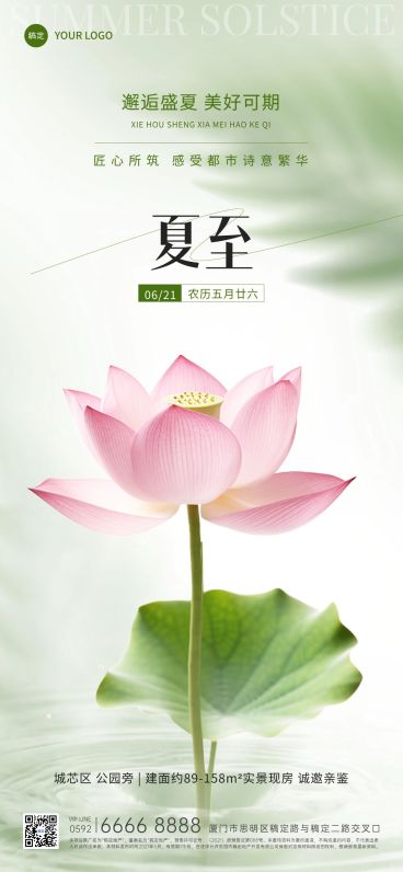 夏至房地产销售中介节气祝福问候实景风全屏竖版海报预览效果