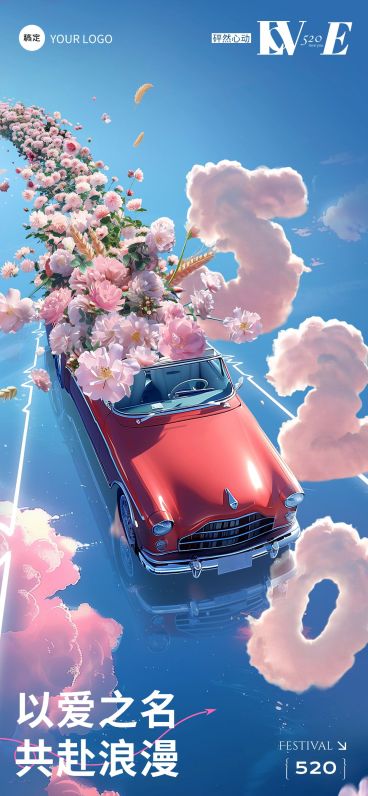 企业520情人节*小满祝福浪漫感全屏竖版海报AIGC预览效果