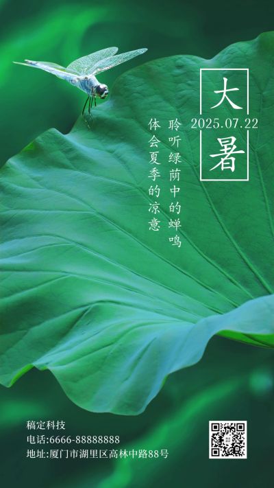 大暑节气荷叶绿植夏日手机海报