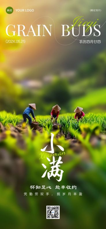 小满节气祝福微缩实景清新全屏竖版海报AIGC预览效果