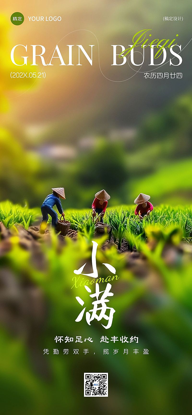 小满节气祝福微缩实景清新全屏竖版海报AIGC