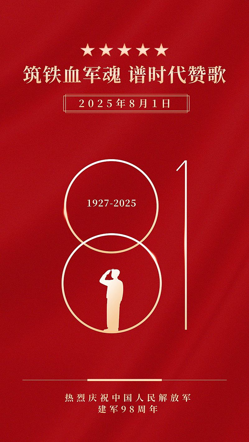 建军节节日祝福排版手机海报