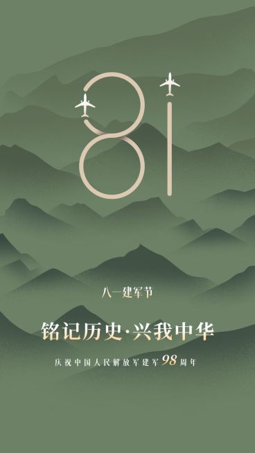 建军节节日祝福插画手机海报预览效果