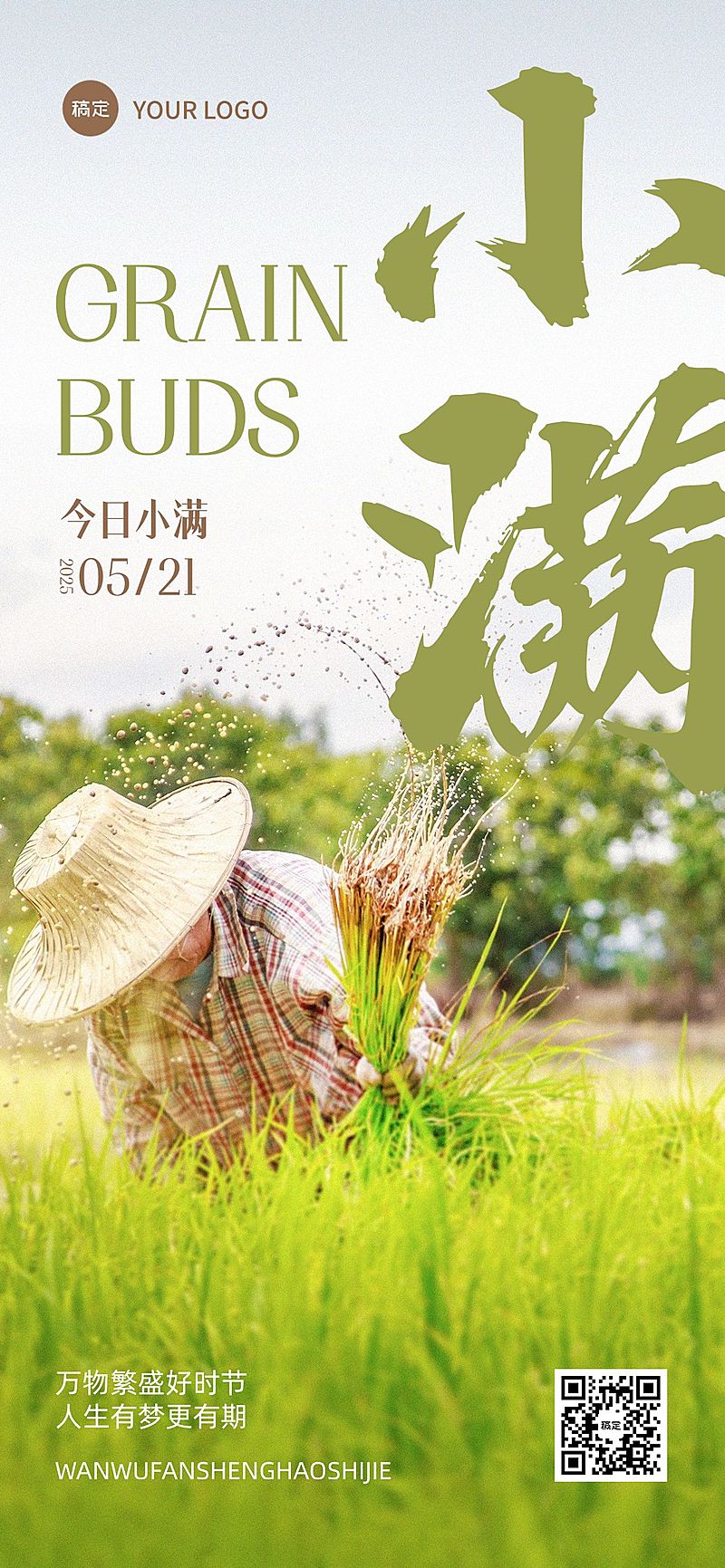 企业小满节气祝福实景合成全屏竖版海报