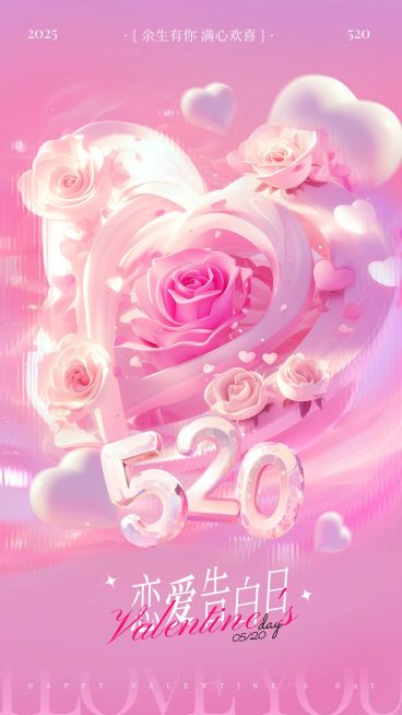 520情人节节点祝福插画手机海报AIGC预览效果