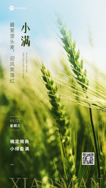 小满节气祝福日签实景手机海报预览效果