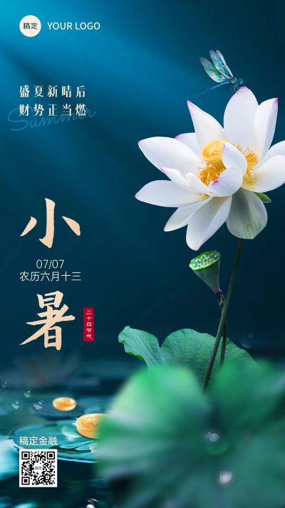 小暑金融保险节气祝福问候实景风手机海报