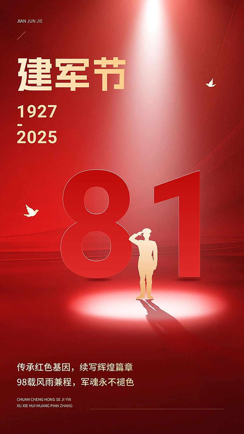 建军节节日祝福手机海报