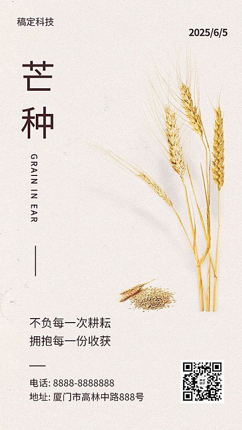 芒种节气稻穗排版合成手机海报