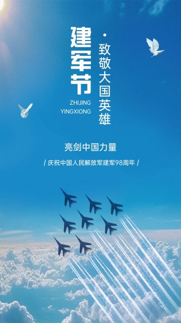 建军节节日祝福排版手机海报预览效果