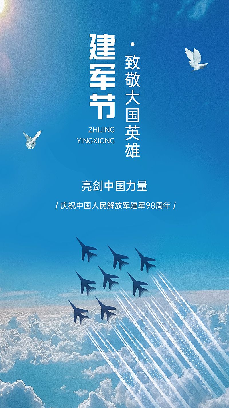 建军节节日祝福排版手机海报