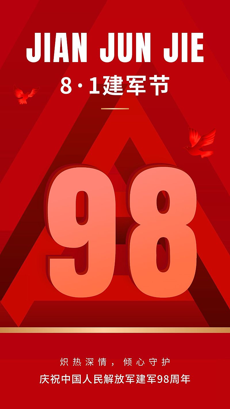 建军节节日祝福排版手机海报
