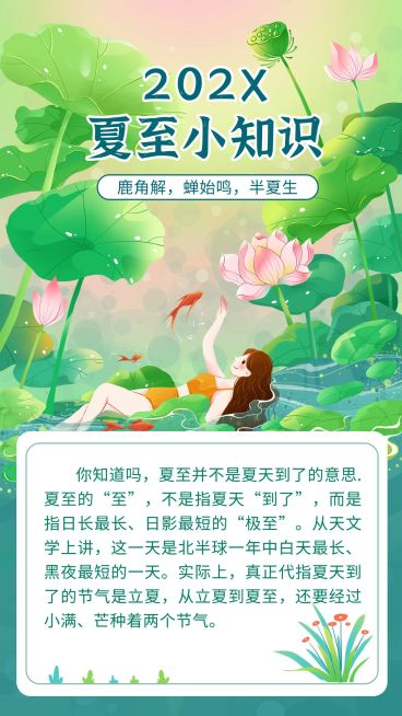 夏至节气科普插画手机海报预览效果