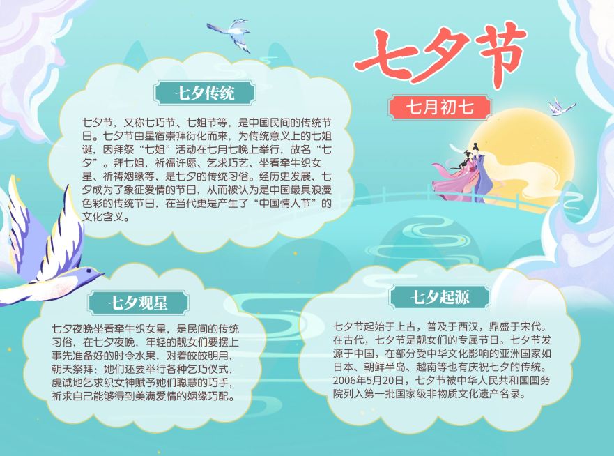 七夕情人节手绘卡通手抄报预览效果