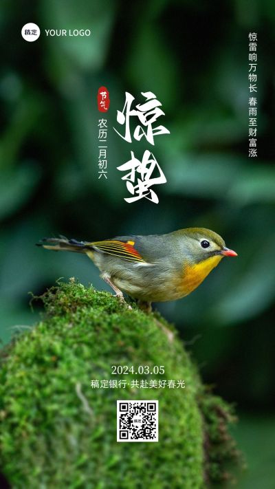 惊蛰金融保险节气祝福问候实景风手机海报