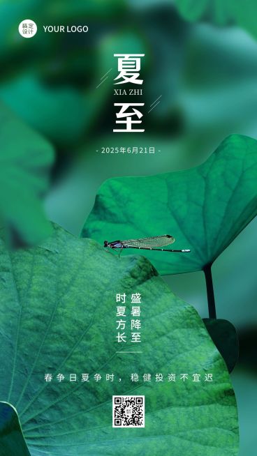 金融保险夏至节气祝福实景风手机海报预览效果