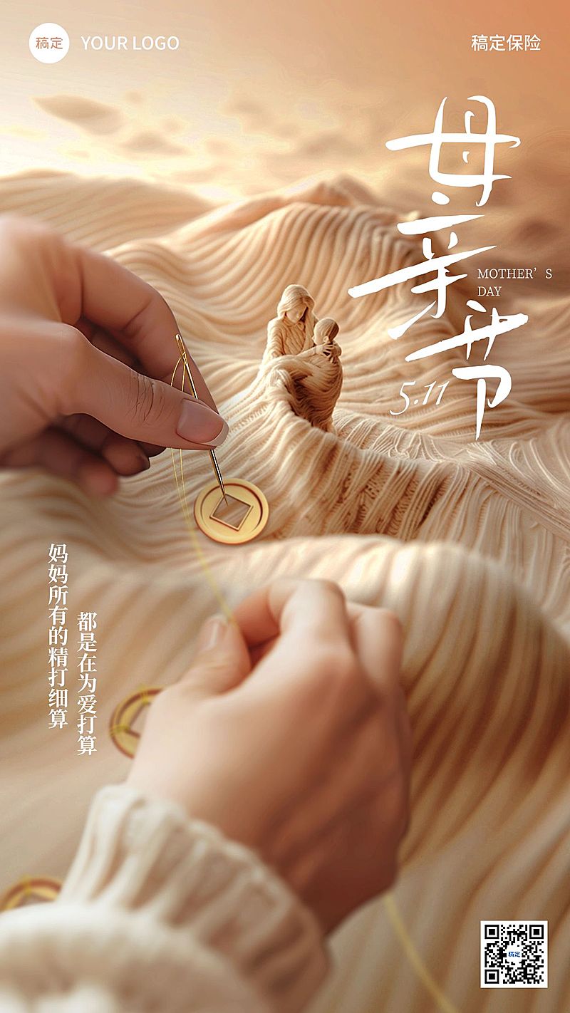 母亲节金融保险节日祝福问候微缩艺术风手机海报AIGC