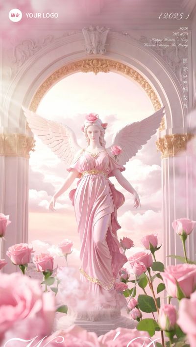 三八妇女节女神节节日祝福唯美浪漫全屏竖版海报AIGC