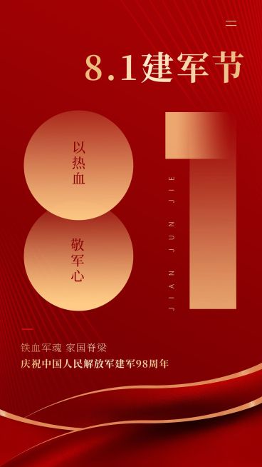建军节节日祝福排版手机海报预览效果