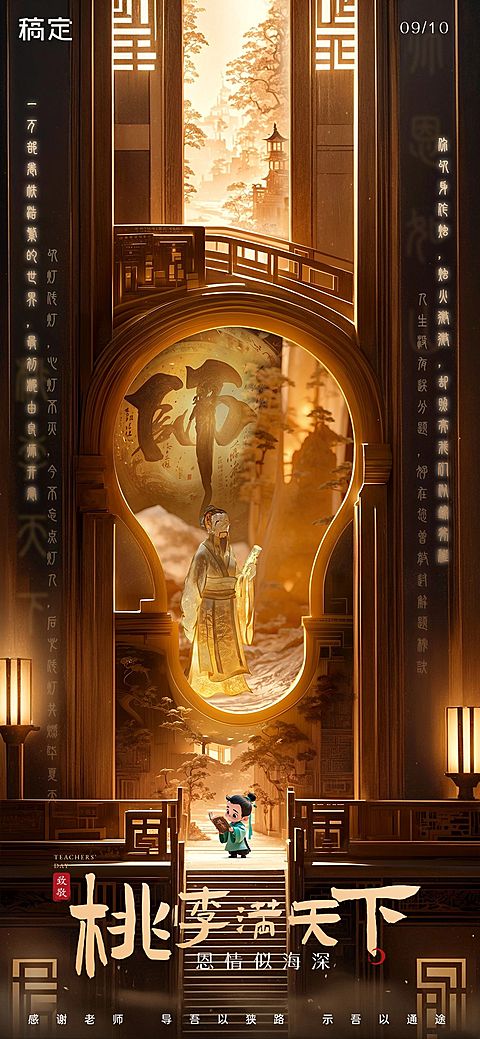 教师节节日祝福正负型全屏竖版海报AIGC