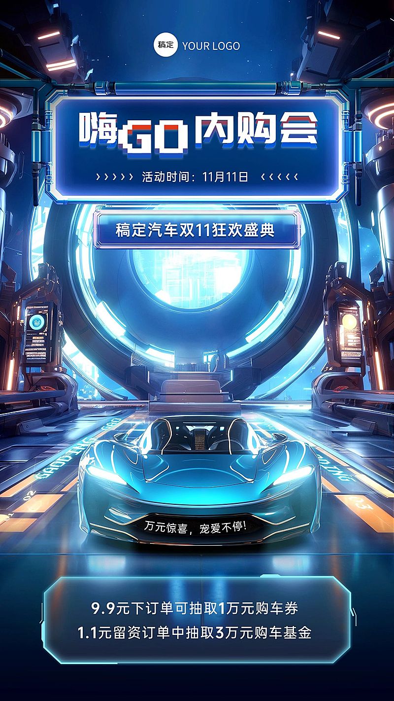 企业员工内购会通知3D虚拟场景手机海报AIGC