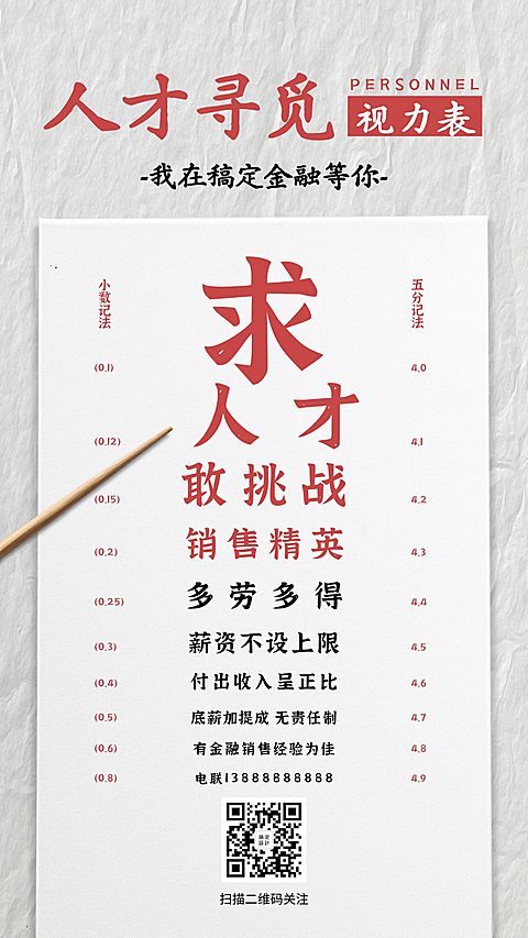 金融保险寻觅人才求职视力表创意海报
