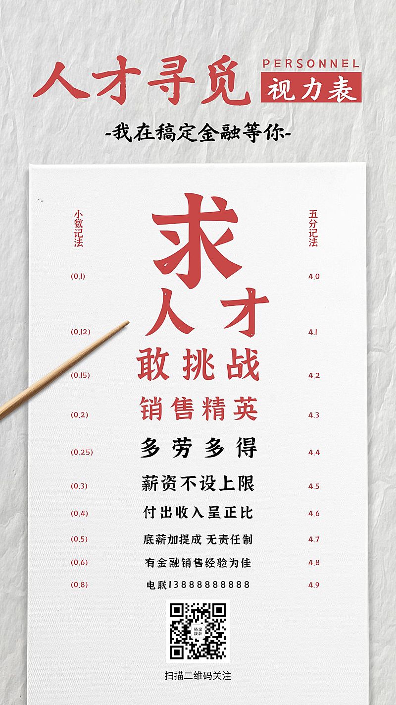 金融保险寻觅人才求职视力表创意海报