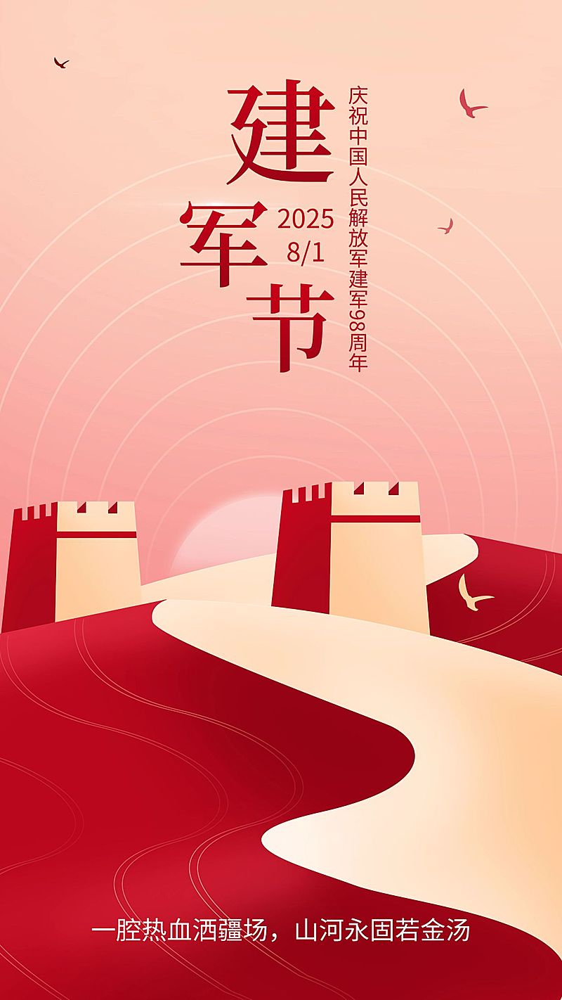 建军节节日祝福排版手机海报