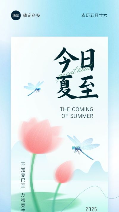 企业夏至节气祝福插画风全屏竖版海报