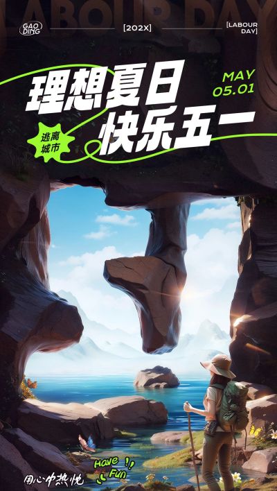 旅游出行五一劳动节祝福全屏竖版海报AIGC