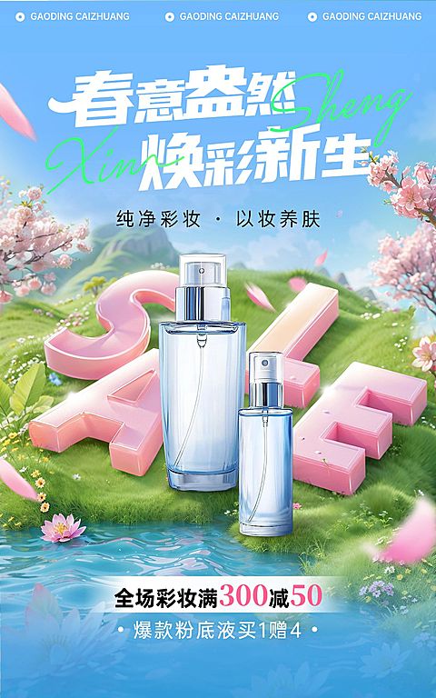 电商美容美妆产品展示春季营销电商海报