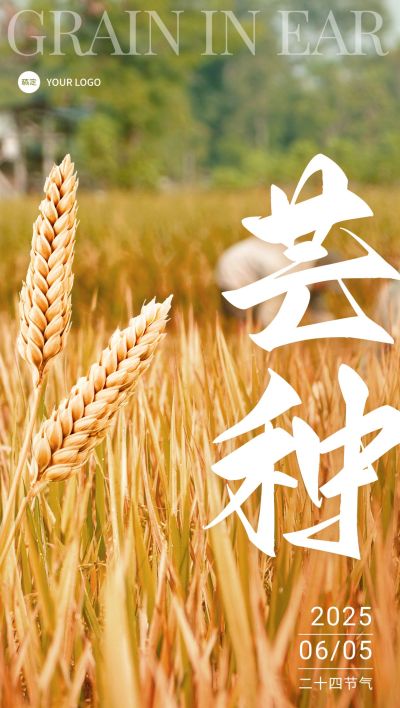 企业芒种节气祝福实景大字全屏竖版海报