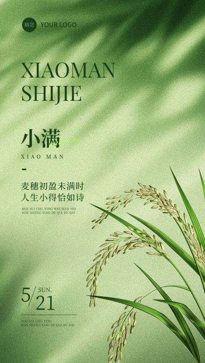 小满节气祝福清新感全屏竖版海报AIGC