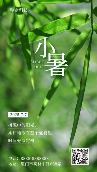 小暑节气夏天绿植中式实景手机海报预览效果