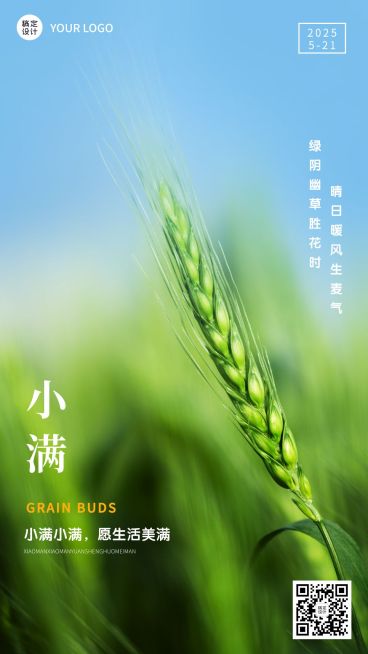 小满节气祝福实景排版手机海报预览效果