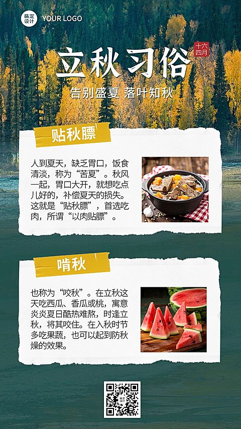 立秋节气习俗科普祝福手机海报