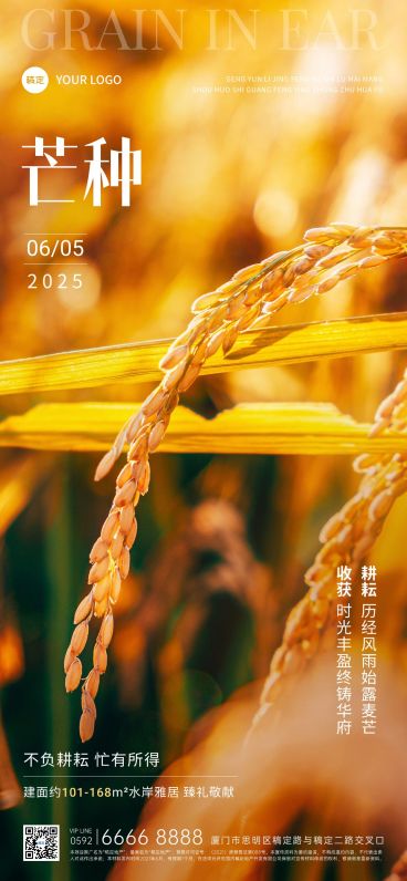 芒种房地产销售中介节气祝福实景风全屏竖版海报预览效果