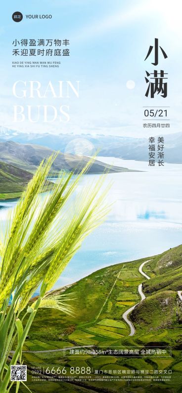小满房地产节气祝福问候实景风全屏竖版海报预览效果