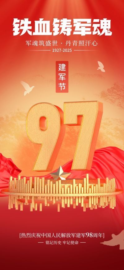 建军节节日祝福全屏竖版海报