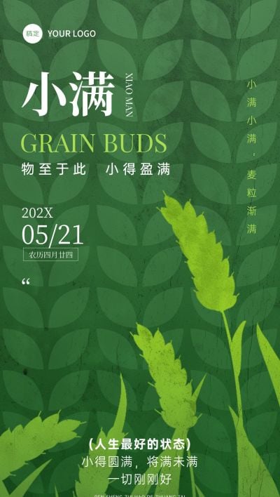 小满节气祝福清新感全屏竖版海报AIGC