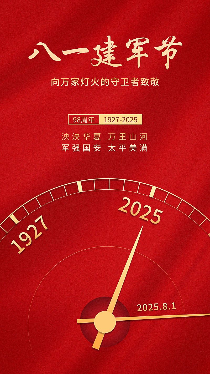 建军节节日祝福排版手机海报