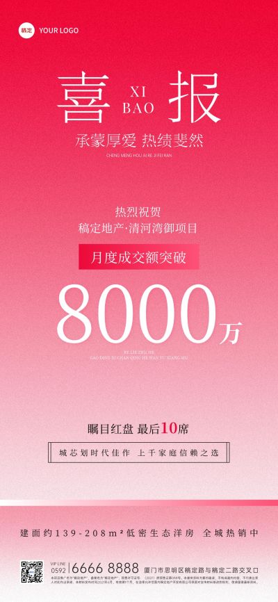 喜报地产红色扁平简约全屏海报
