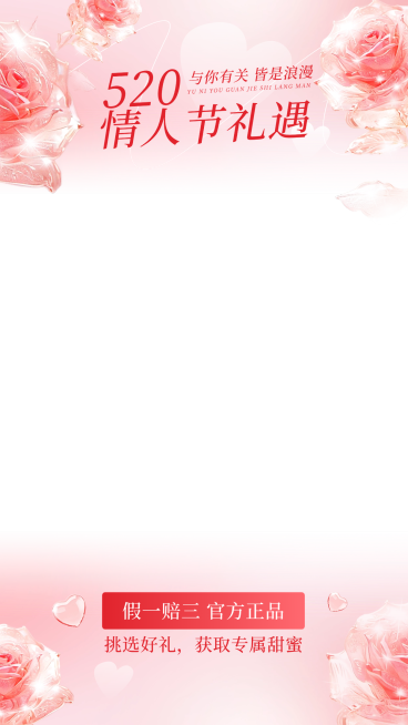 520梦幻风清透质感玫瑰直播贴片背景直播上下贴片AIGC预览效果