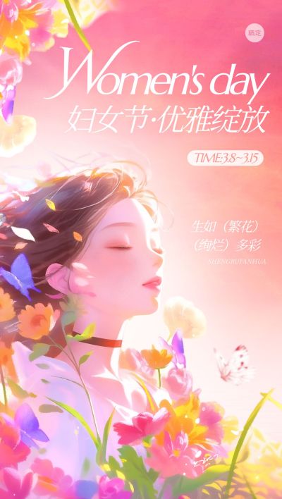 38妇女节唯美感插画女性海报AIGC