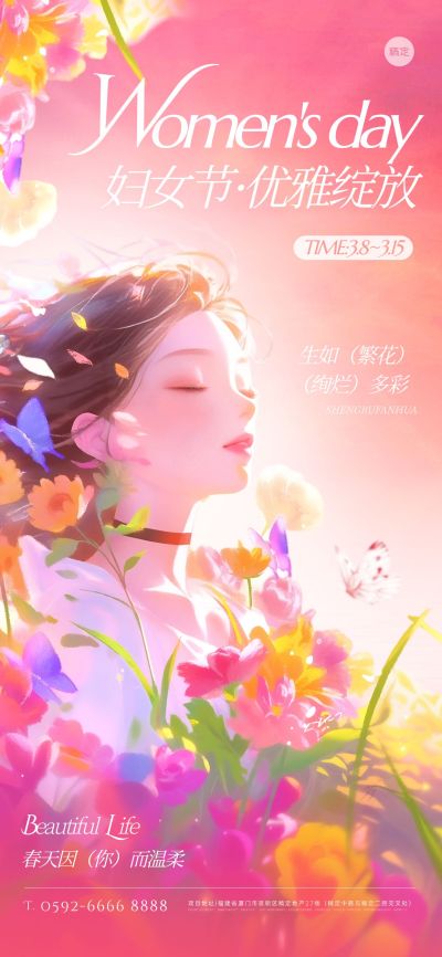 38妇女节唯美感插画女性海报AIGC