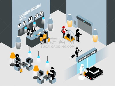 酒店服务台,大厅,插画,自然美,室内设计师,室内,图像,酒店,装饰物,顾客