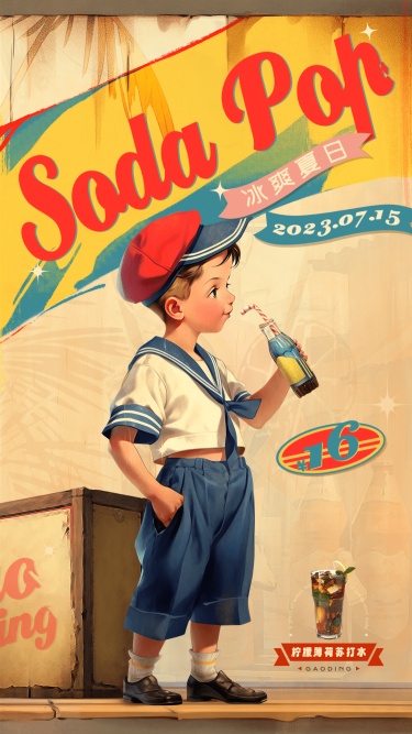 餐饮中式复古风果汁饮品产品营销手机海报AIGC