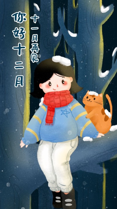 通用12月插画手绘手机海报