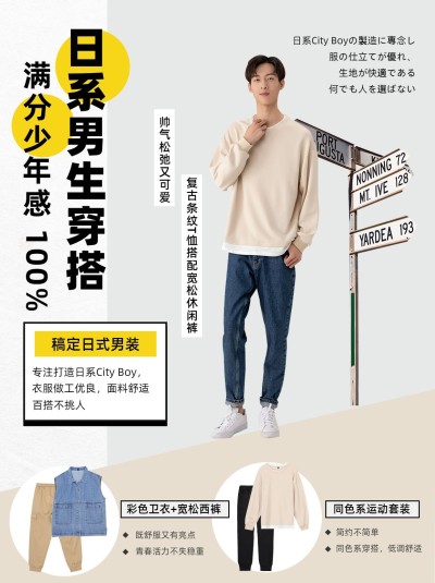 简约日杂风服饰箱包男装店铺上新穿搭攻略ootd小红书封面